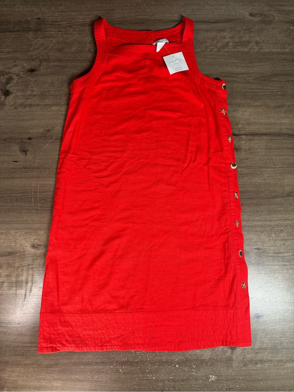 NWT Cynthia Rowley Linen Blend Dress S Red Gold Seashell Starfish Coastal
